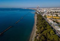 Aerial view of seaside city on the Mediterranean sea coast